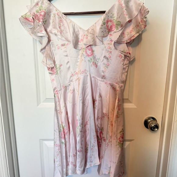 LoveShackFancy “Frankie” Light Pink Ruffle V-Neck Mini Dress - Picture 4 of 4